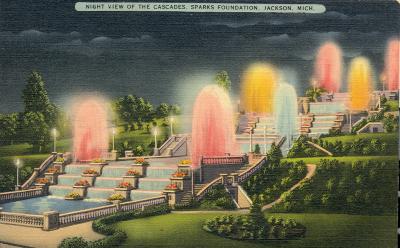 Night View of The Cascades, Sparks Foundation, Jackson, Mich.