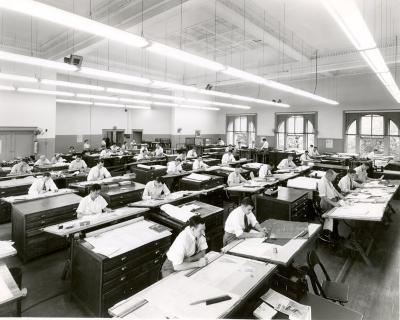 Draftsmen in adult education classroom