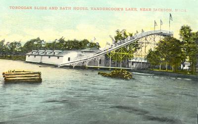 Toboggan Slide and Bath House, Vandercook's Lake, Near Jackson, Mich.