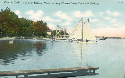 View at Clark's Lake near Jackson, Mich., showing Pleasant View Dock and Pavilion.