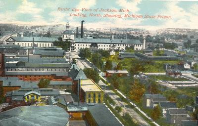 Bird's Eye View of Jackson, Mich. Looking North, Showing, Michigan State Prison.