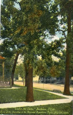 "Under the Oaks," Jackson, Mich. Scene of the Founding of the National Republican Party, July 6th, 1854.