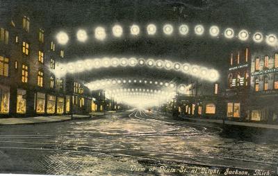 View of Main Street at night, Jackson, Mich. 
