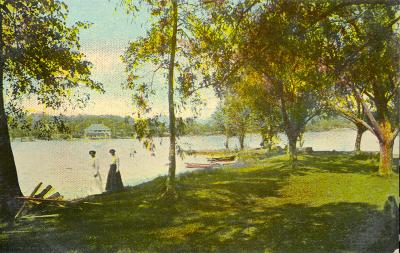 Women walking by lakeside