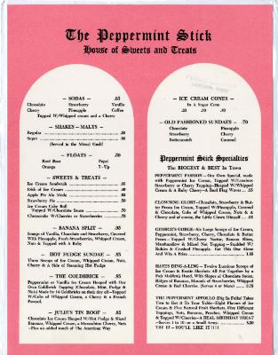 The Peppermint Stick House of Sweets and Treats Menu